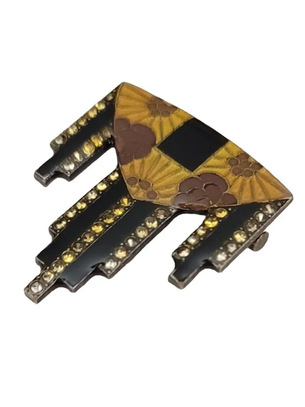 Bex Style Trombone Class Rhinestone Enamel Art Deco Brooch Pin Unsigned